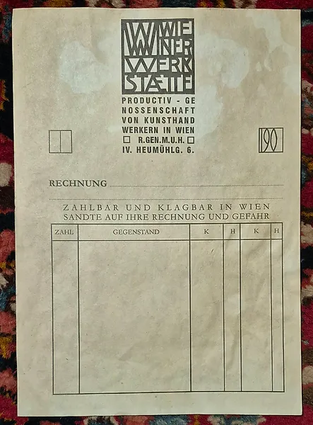[Kolomann Moser] - Wiener Werkstätte. Original invoice and insert paper - 1903