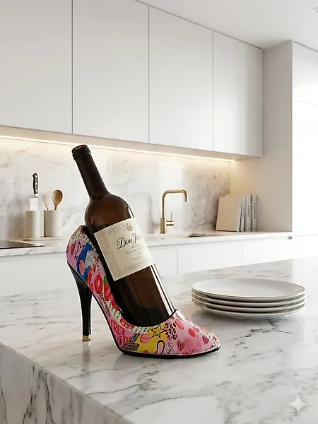 Unieke Wijnfleshouder - High Heel / Naaldhak - Wine rack - Resin - Colorful Graffiti Print