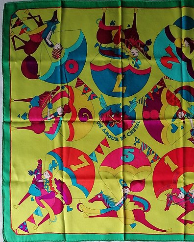 Hermes Pink Green Twill Silk 90 cm Zeta de Nathalie du