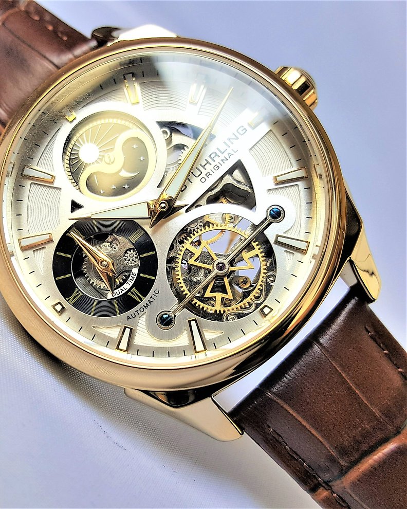 Stuhrling Original Automatic Moon Dual Time Open Heart Gold Zonder Minimumprijs Heren Nieuw Catawiki
