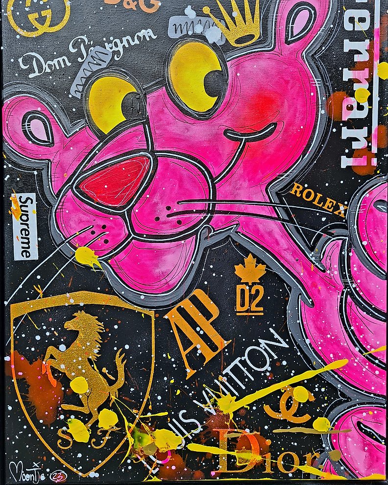 Moontje-Art - PINK PANTHER WITH PAINTED ART FRAME LOUIS VUITTON