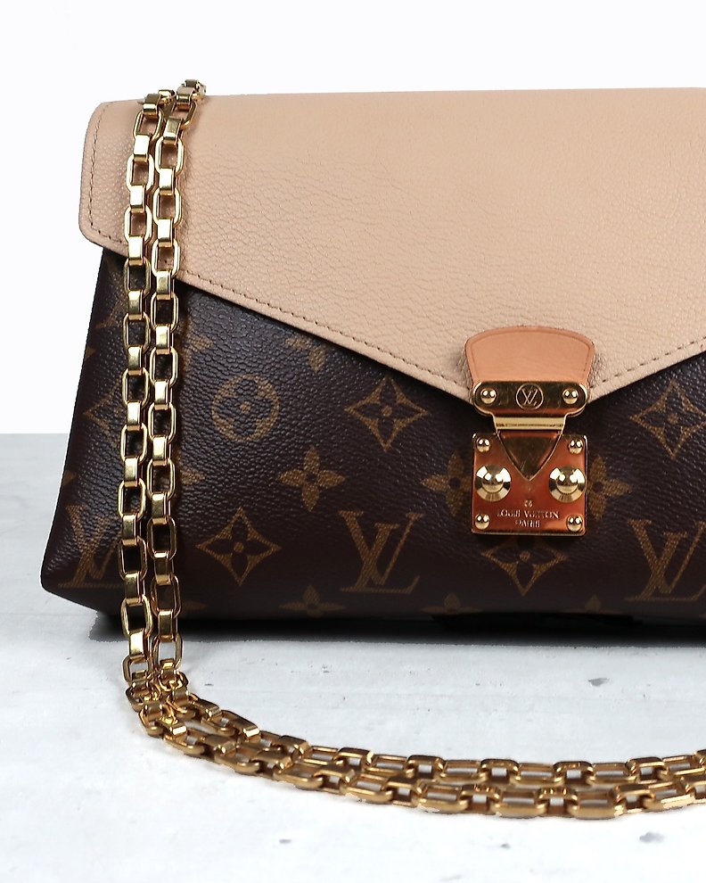 Pre-owned Louis Vuitton Red And Brown Monogram Canvas Pallas Chain Bag