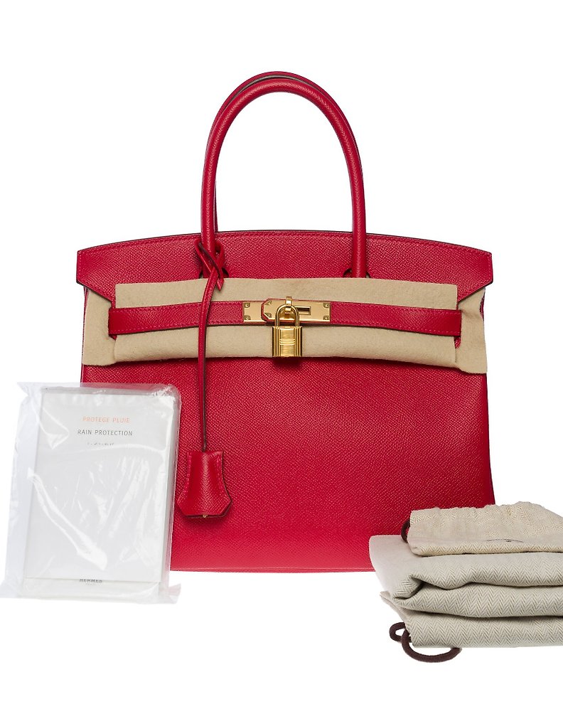 At Auction: Hermes Kelly Handbag Rouge Vif Ardennes with Gold