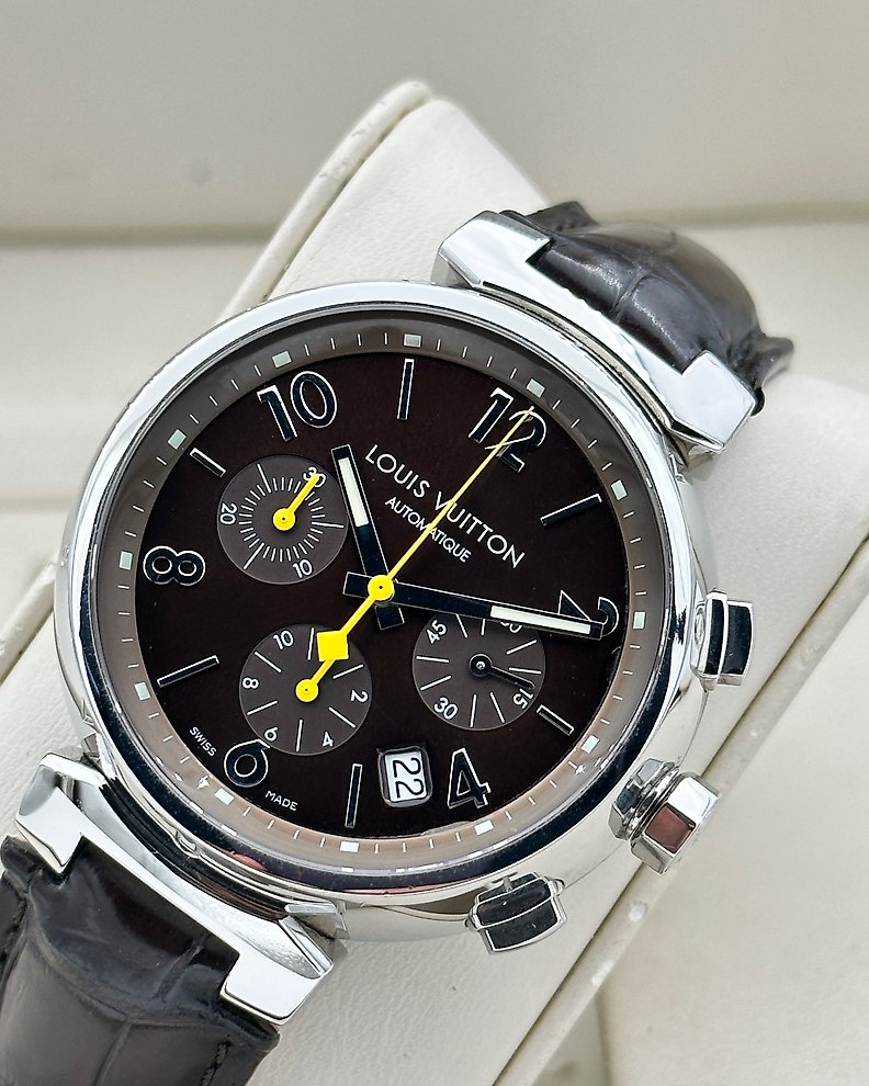 Louis Vuitton Tambour Chronograph Damier Graphite QA094 Quartz 44mm Men's  Watch