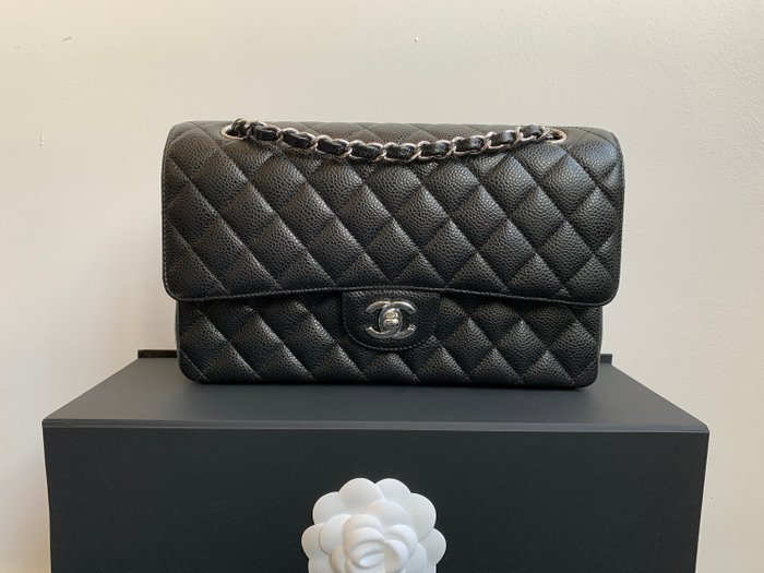Chanel - Classic Medium Double Flap Black Caviar Silver Hardware