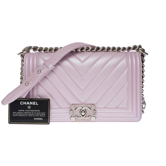 Sold at Auction: Purple CHANEL 'Le Boy' Leather Wallet on Chain