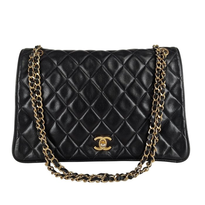 Chanel Black Quilted Lambskin Leather Classic Double Jumbo Flap Bag - Chanel