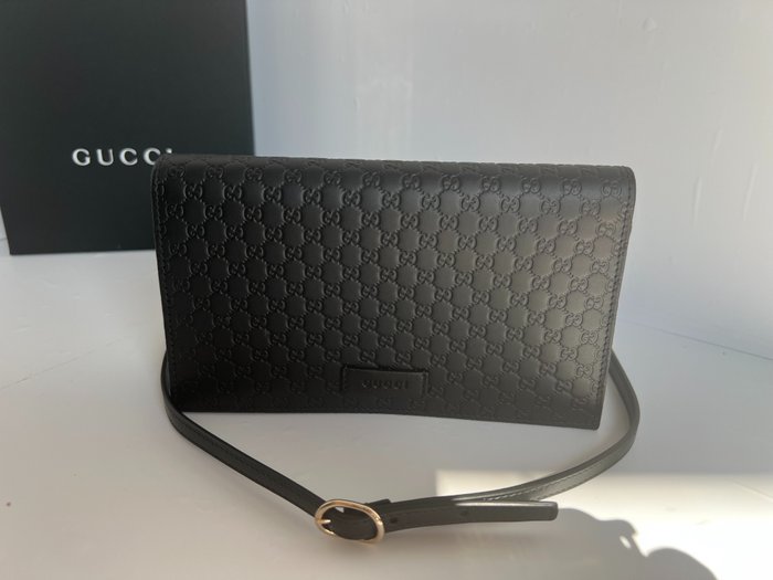 Gucci, Bags, New Gucci Microguccissma Black Wallet Crossbody Handbag  46657