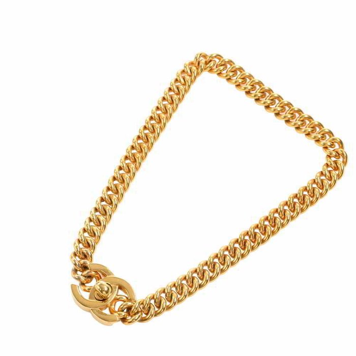 Chanel Vintage Gold Metal Chain CC Turnlock Choker Necklace, 1995