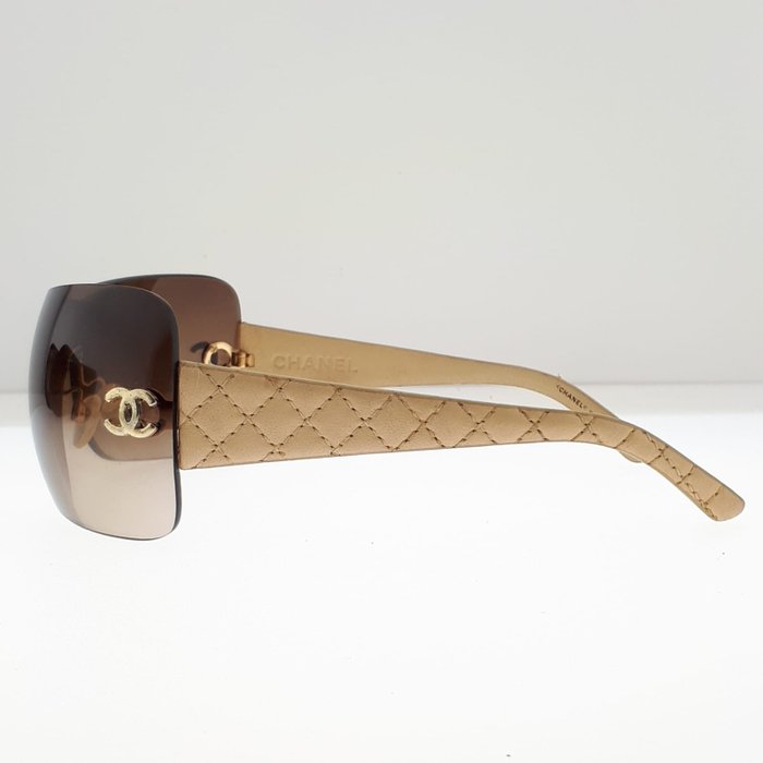 Chanel - Shield Brown Frame-Beige Leather Coated Temples with Gold