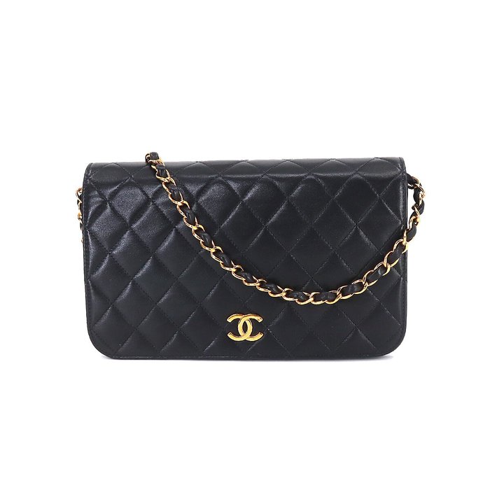 Chanel Matelasse Coco Mark Chain Shoulder Bag Black Lambskin