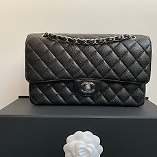 Chanel - Classic Medium Double Flap Black Caviar Silver Hardware Handbag -  Catawiki