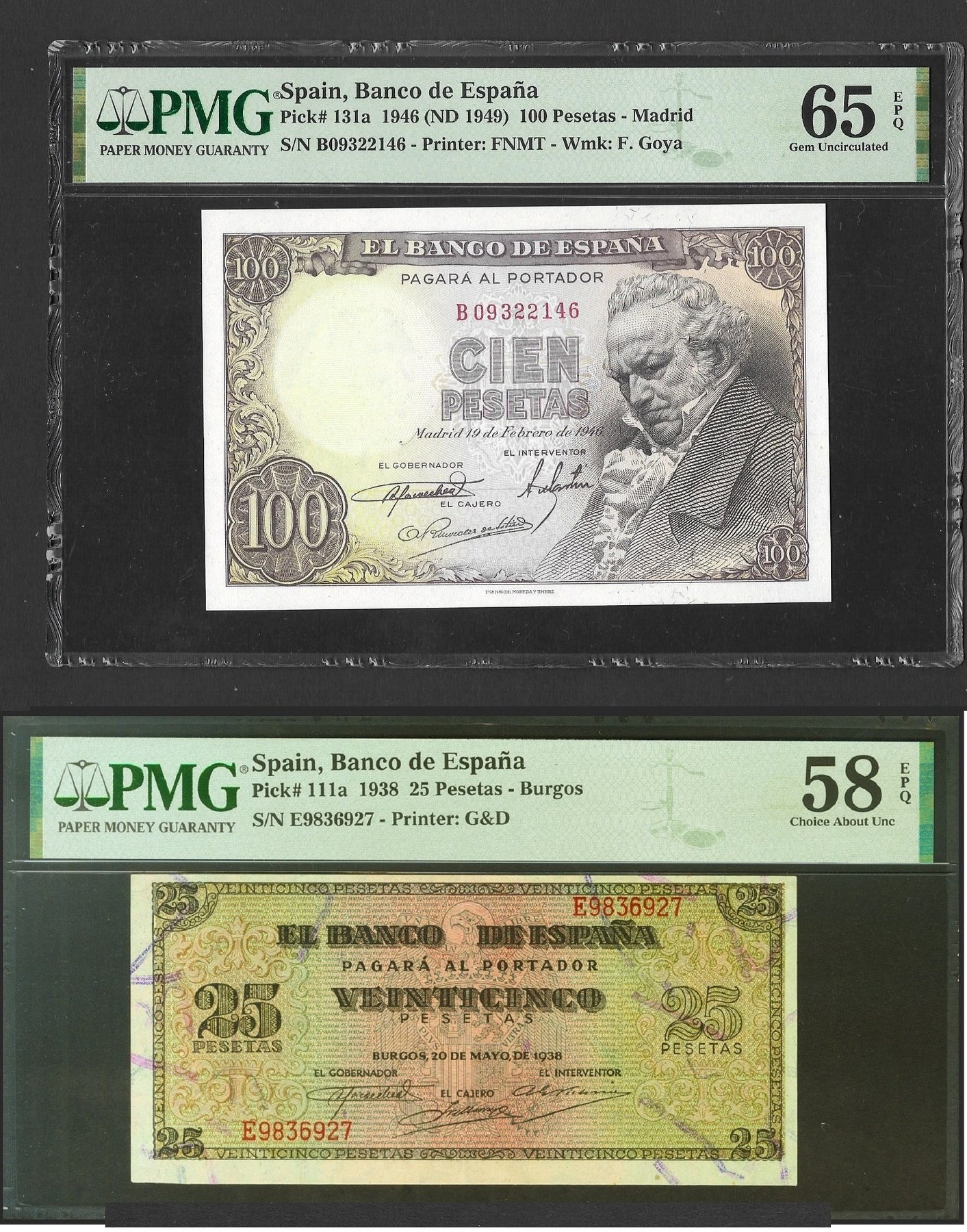 Spain 25 and 100 Pesetas 19381946 Pick 111a, 131a Catawiki