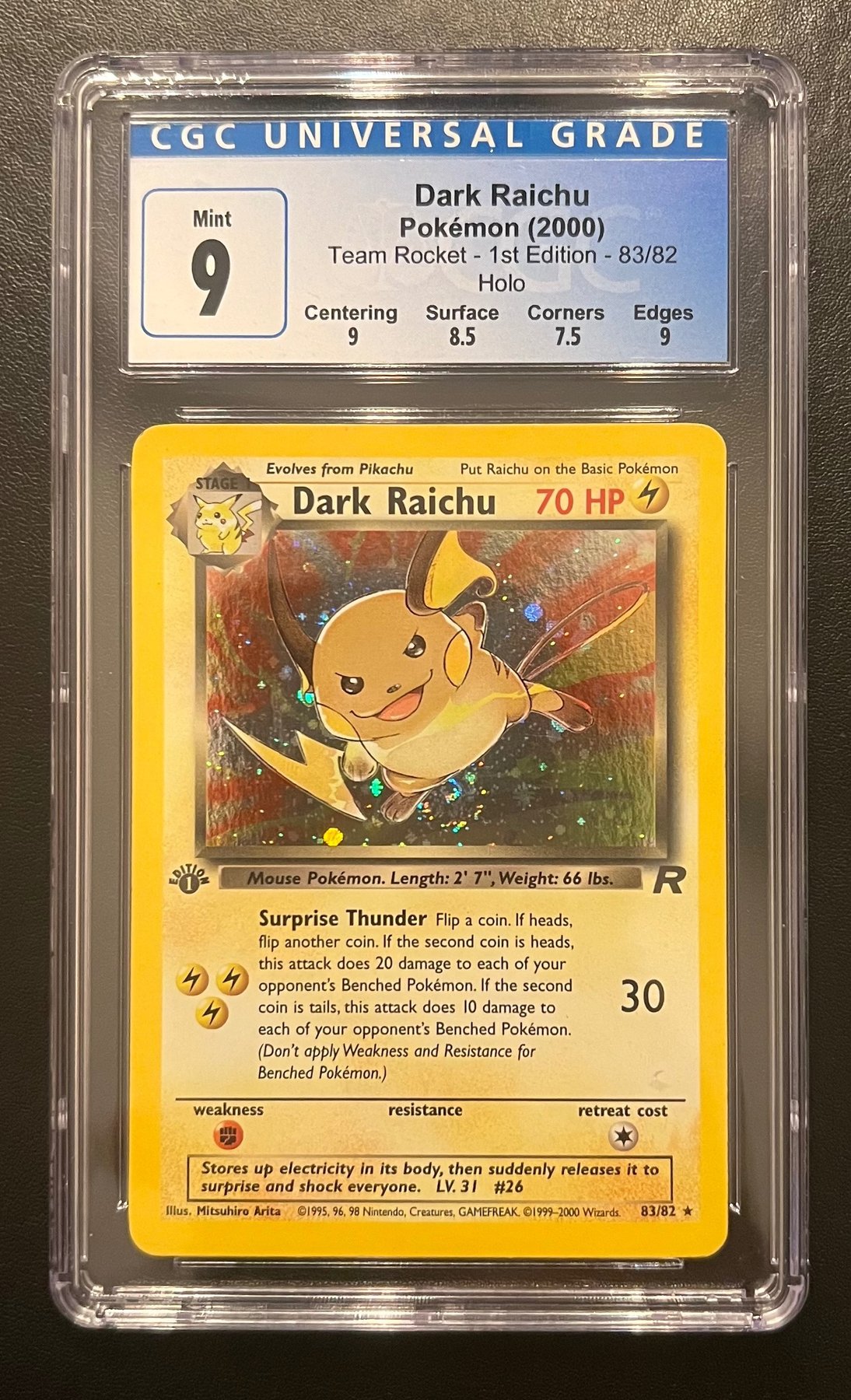 Dark Raichu 1st Edition Holo 83/82 - 1 Graded card - Team Rocket