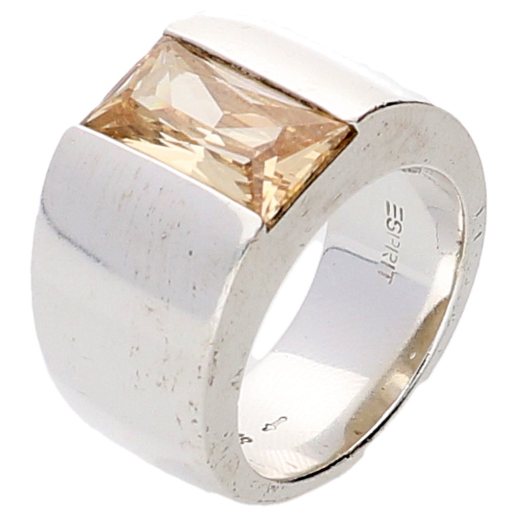 Reservere instans Brink Esprit – Wide silver Esprit ring set with a baguette cut - Catawiki