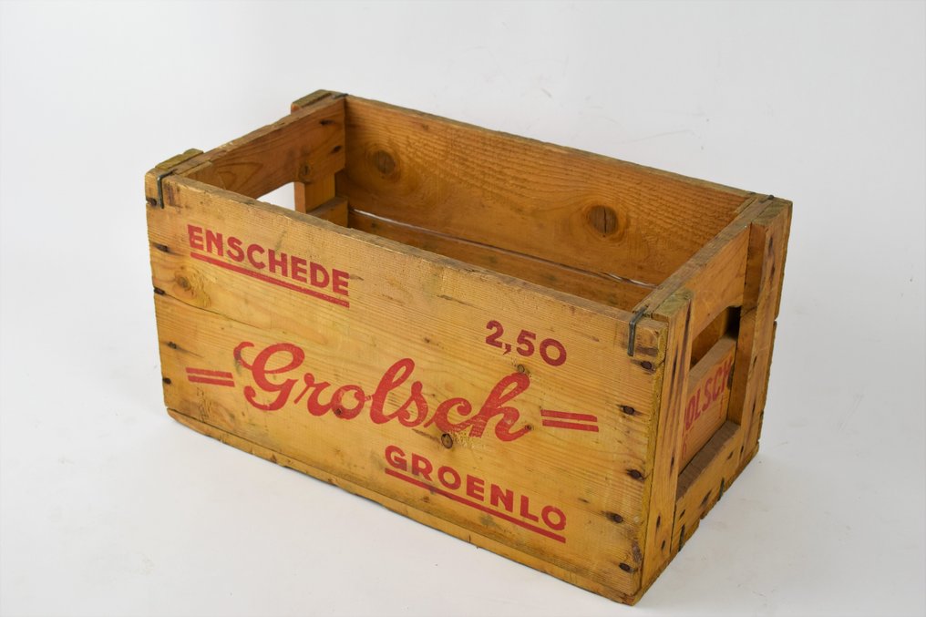 Promoten naaimachine Ochtend gymnastiek Grolsch vintage houten bierkrat uit de jaren '60 - Catawiki