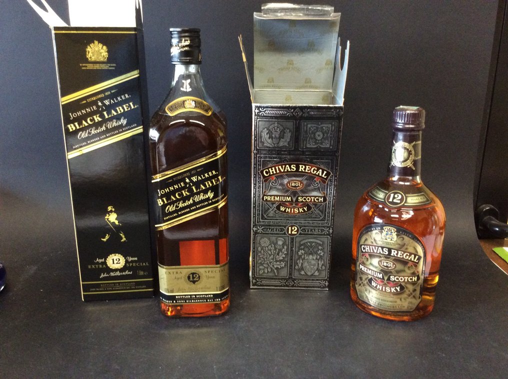 2 bottles - Johnnie Walker Black Label 12 & Chivas Regal 12 ...