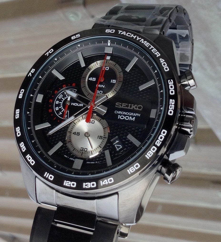 Seiko - Chronograph Black/Silver Watch Cal. 8T67 - Herre - - Catawiki
