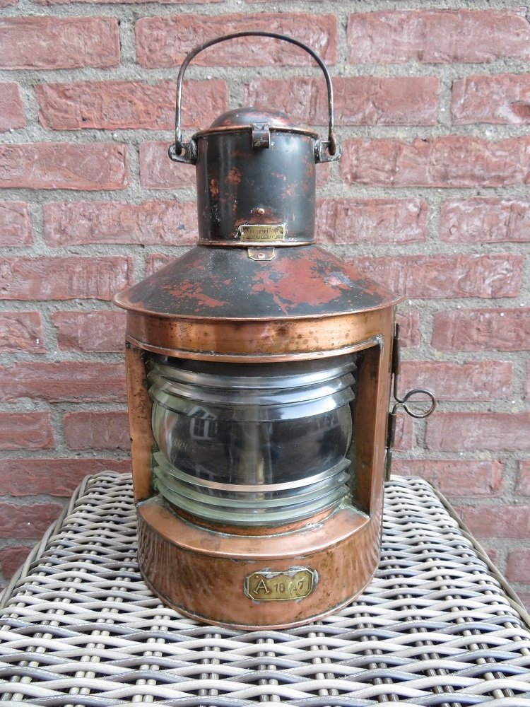 Antieke grote scheepslamp - Copper -