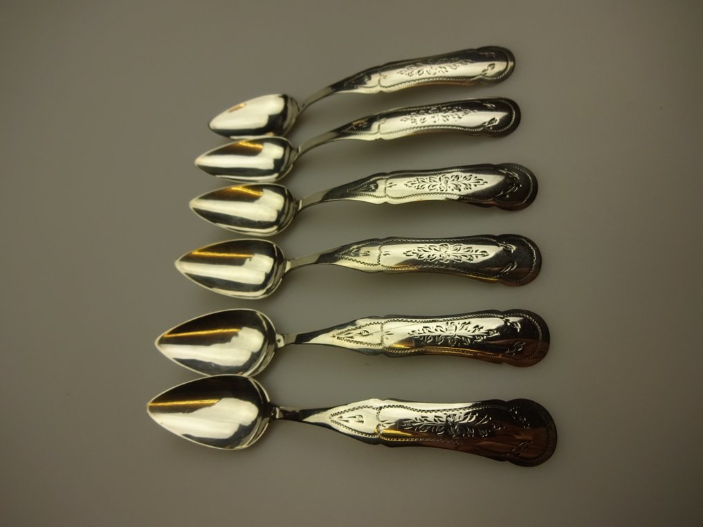 Mathis Fahrenheit Oriëntatiepunt Antieke zilveren lepeltjes Biedermeier, 6 stuks - Silver - Catawiki
