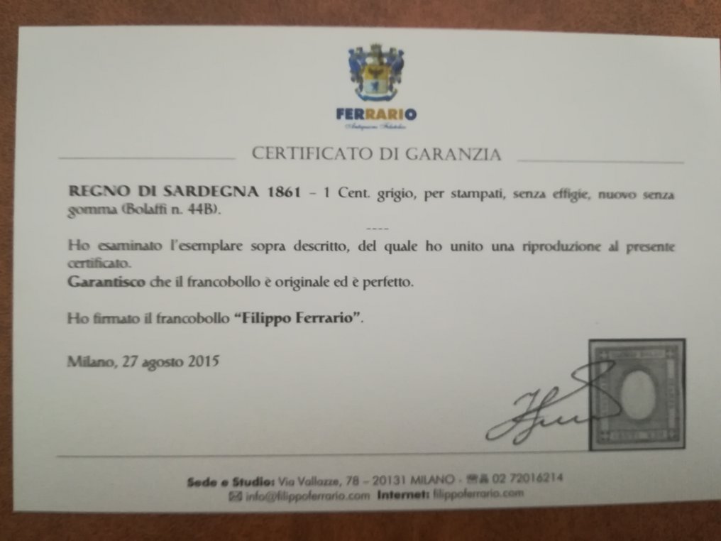 Sardinia 1861 - 1 cent. grigio, francobollo per stampati ...