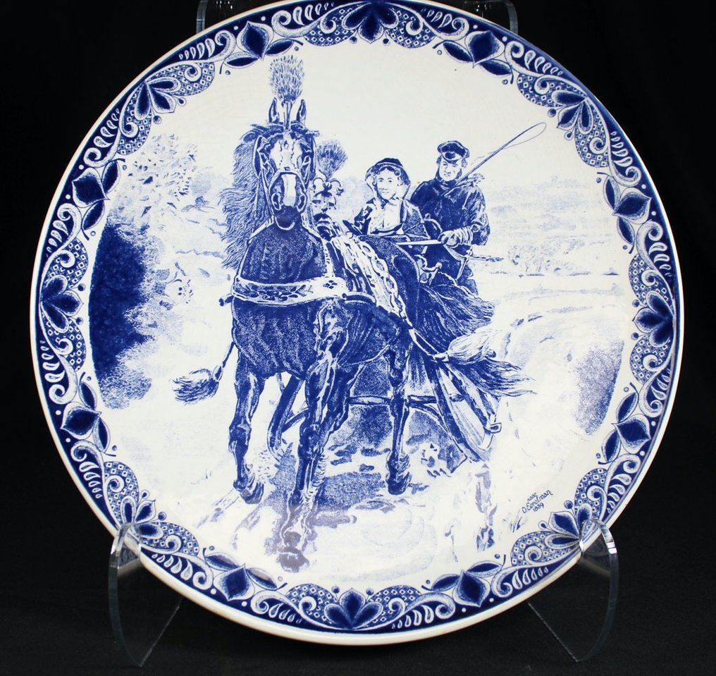 Hoofdstraat Inefficiënt Baars Delfts Blauw - Large Blue Delft Plate Horse & Carriage - - Catawiki