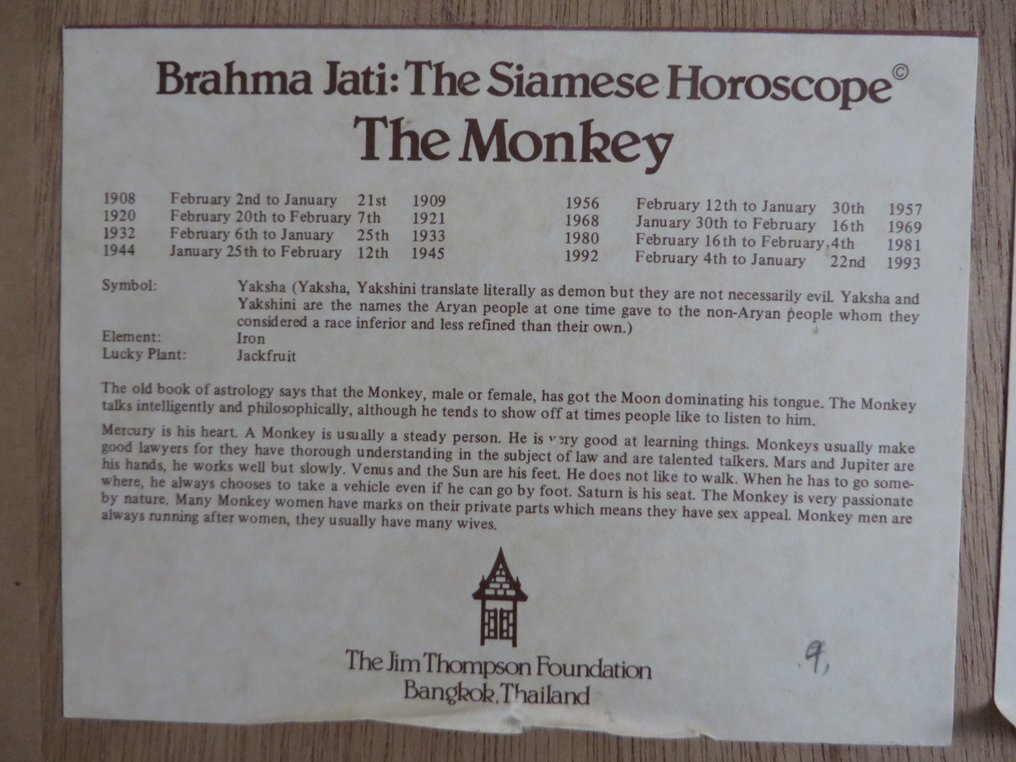 Prints (1) - Paper - Brahma Jati: Siamese Horoscope - - Catawiki