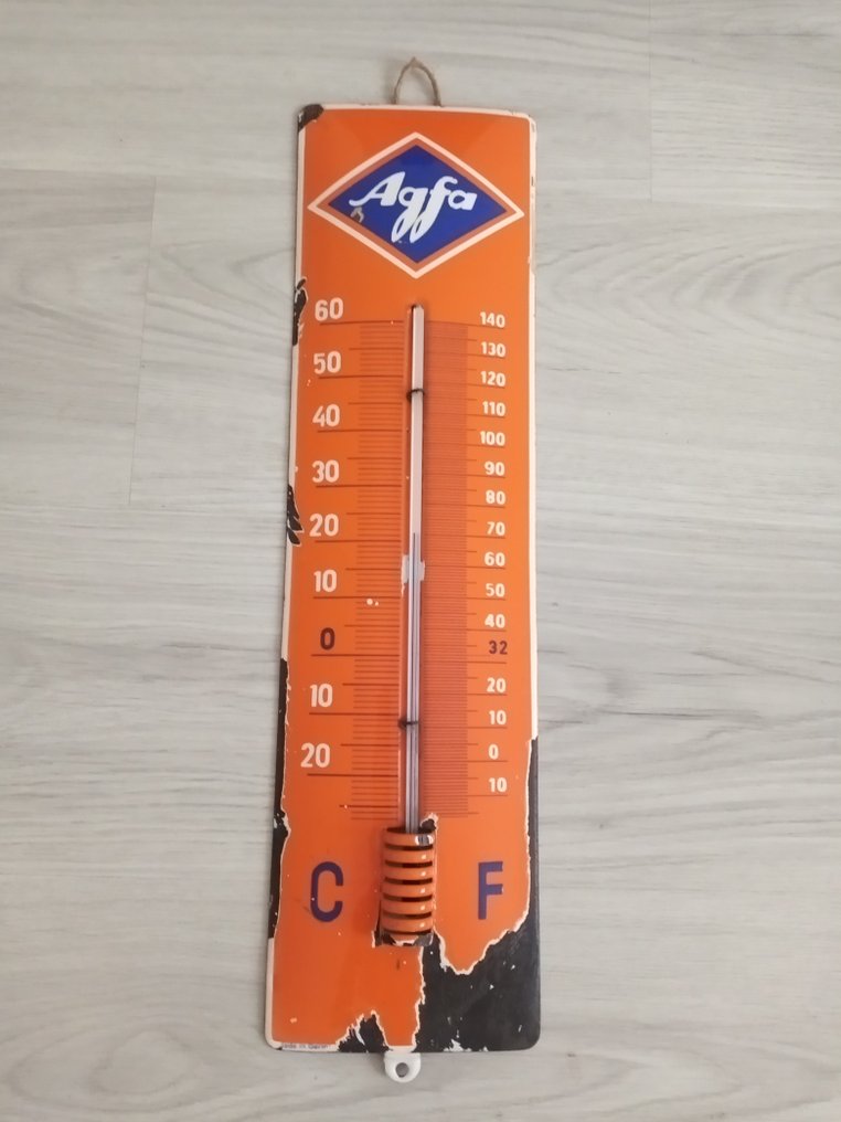 VINTAGE AGFA PHOTO THERMOMETER SIGN ENAMEL PORCELAIN ADVERTISING COLLECTIBLE 