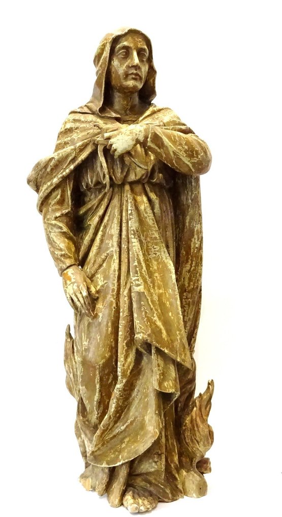 sculptuur, Saint Apolline d'Alexandrie en bois peint 17° Siècle 84