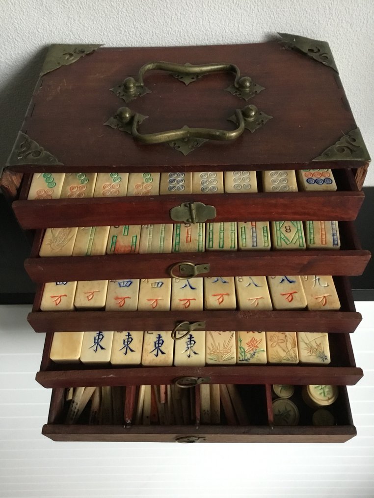 Antico gioco Mahjong nella scatola originale - Legno di - Catawiki