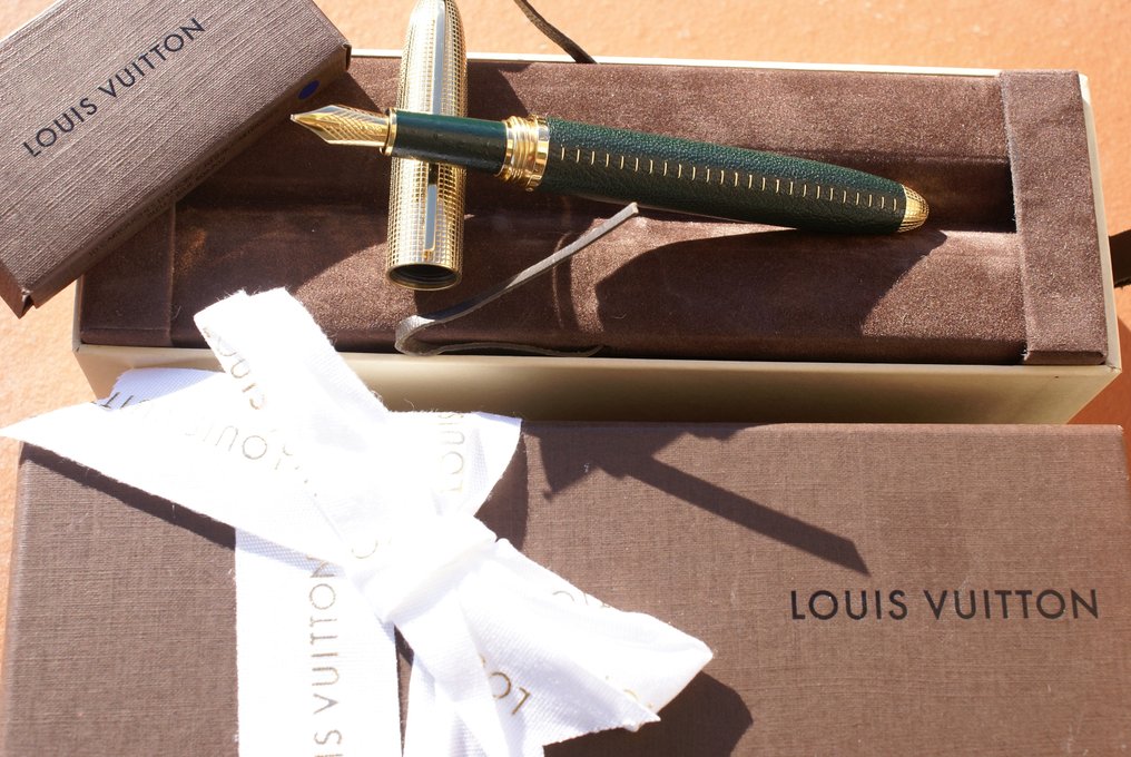 Louis Vuitton Black Leather Gold Tone Doc Fountain Pen at 1stDibs