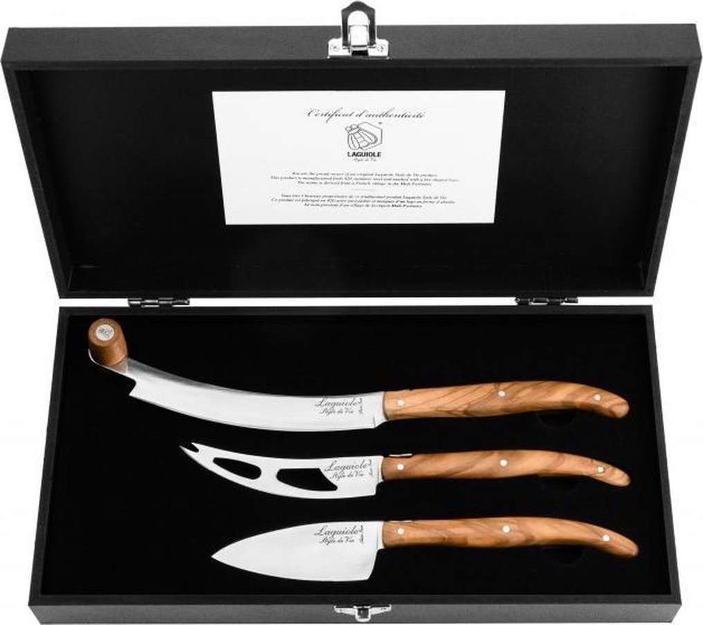Laguiole 3x Cheese Knives Acier Inox Olive Wood style de (3