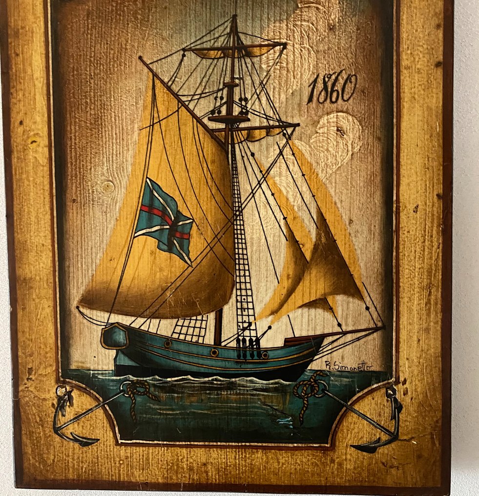 R  Simonettoの油彩画 大型油彩画 R.Simonetto【Wood Art】