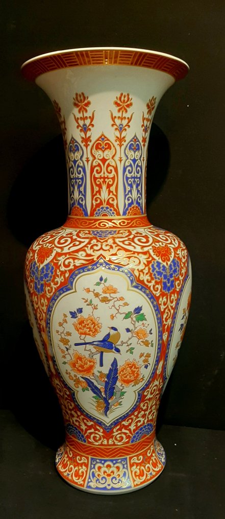 AK Kaiser large vase - blue orange flower/bird motif - Catawiki