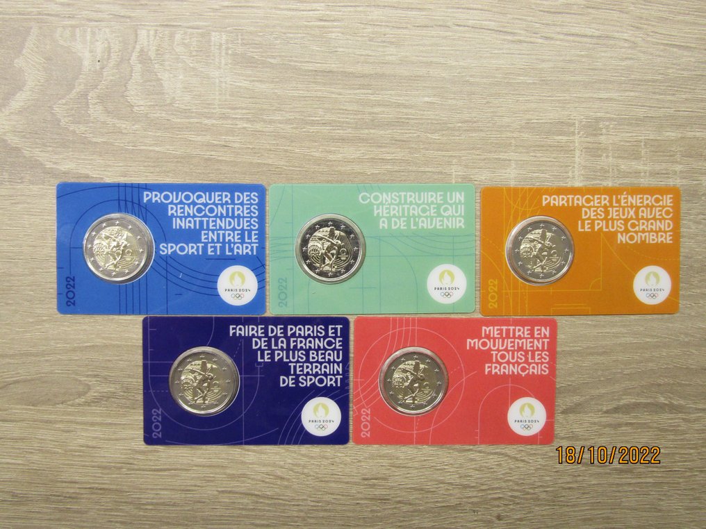 France. 2 Euro 2022 "Olympische Spelen 2024 Parijs" (5 coincards