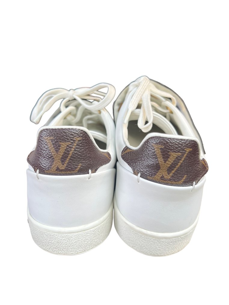 Louis Vuitton White Leather And Multicolor Monogram Canvas Lace Up Sneakers  Size 38
