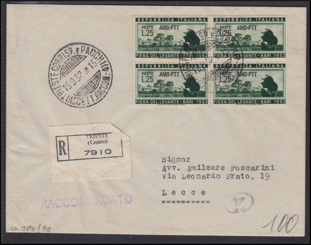 Triest - Zone A 1952/1960 - AMG-FTT, lotto di sette lettere ...