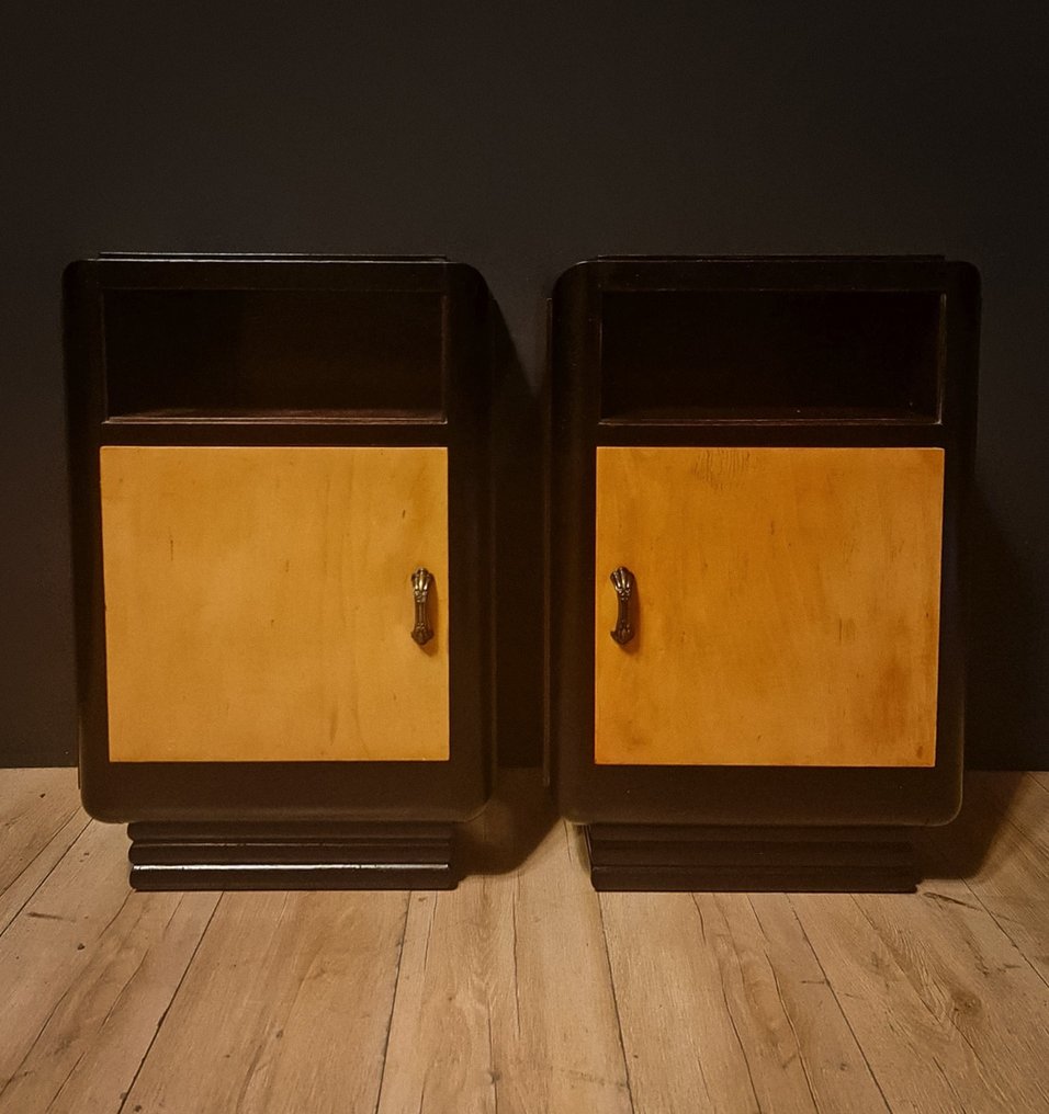 Art Deco style bedside tables with black glass tops (2) Catawiki