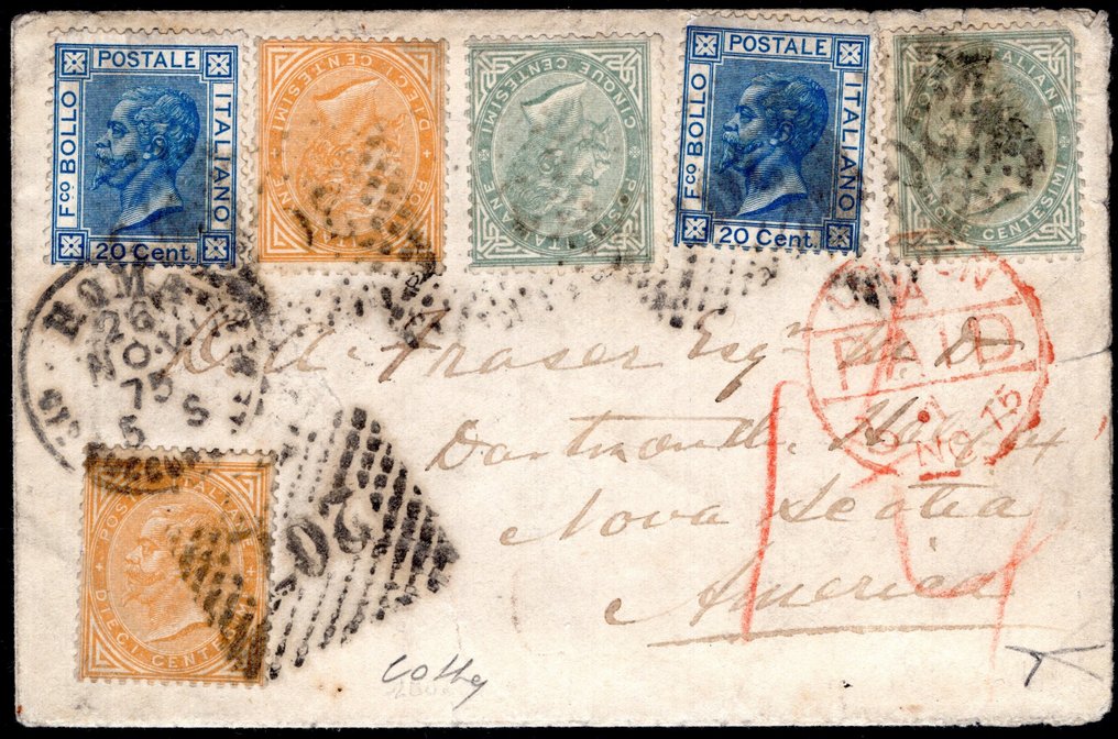 Italia Regno 1866 - Vittorio Emanuele II C.5+C.10+C.20 due ...