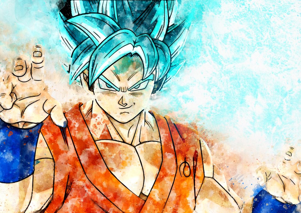 dragon ball - Goku super sajan blu - watercolor limited - Catawiki
