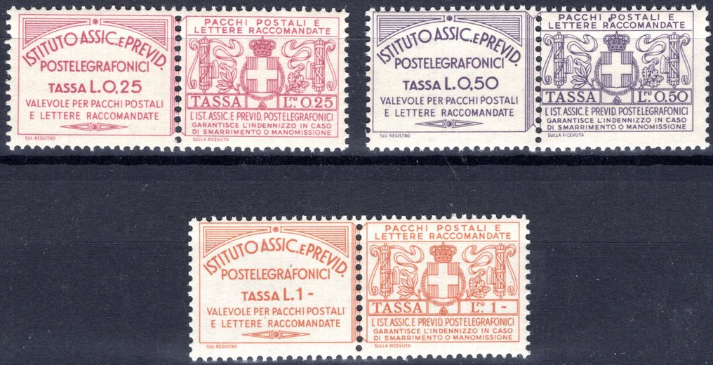 Italy Kingdom 1936 - Insurance pieces – 25 c. + 50 c. + 1 ...