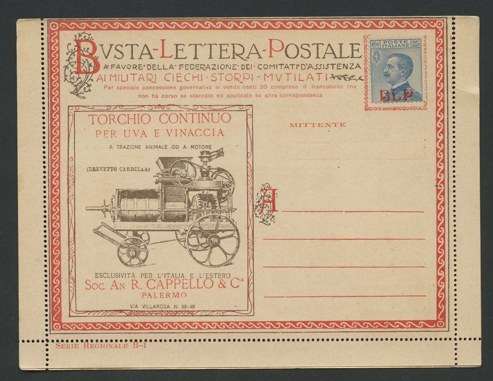 Italy Kingdom 1921 - B.L.P. 25cent azzurro con soprastampa ...