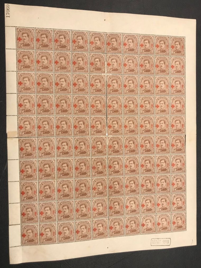 Belgique 1918 - Croix Rouge Albert Ier - 1c Orange + 2c Tan en FEUILLE ...