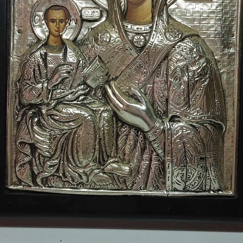 Greek Orthodox Silver Icon (1) - Silver, Wood - Catawiki