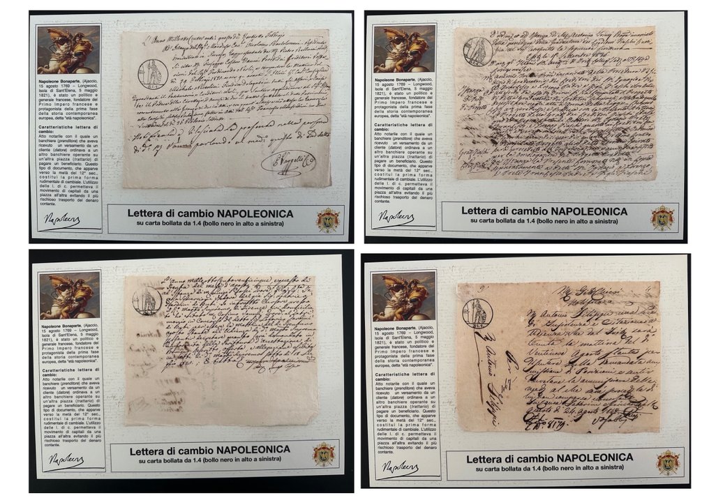 Italia - 4 lettere di Cambio Napoleoniche - primi dell'800 ...