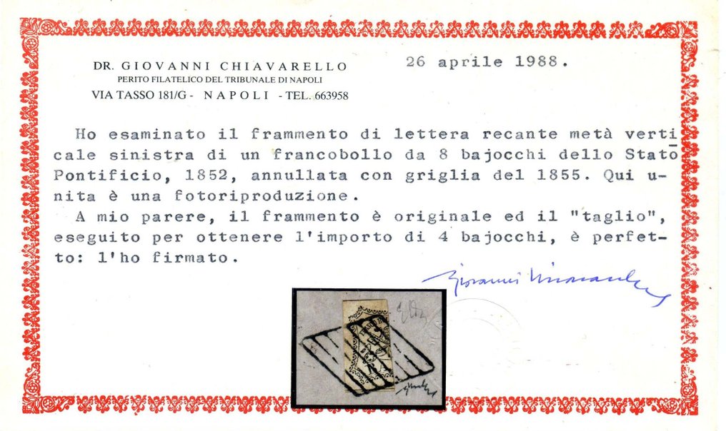 Italian Ancient States - Papal State 1852 - 8 baj - Catawiki