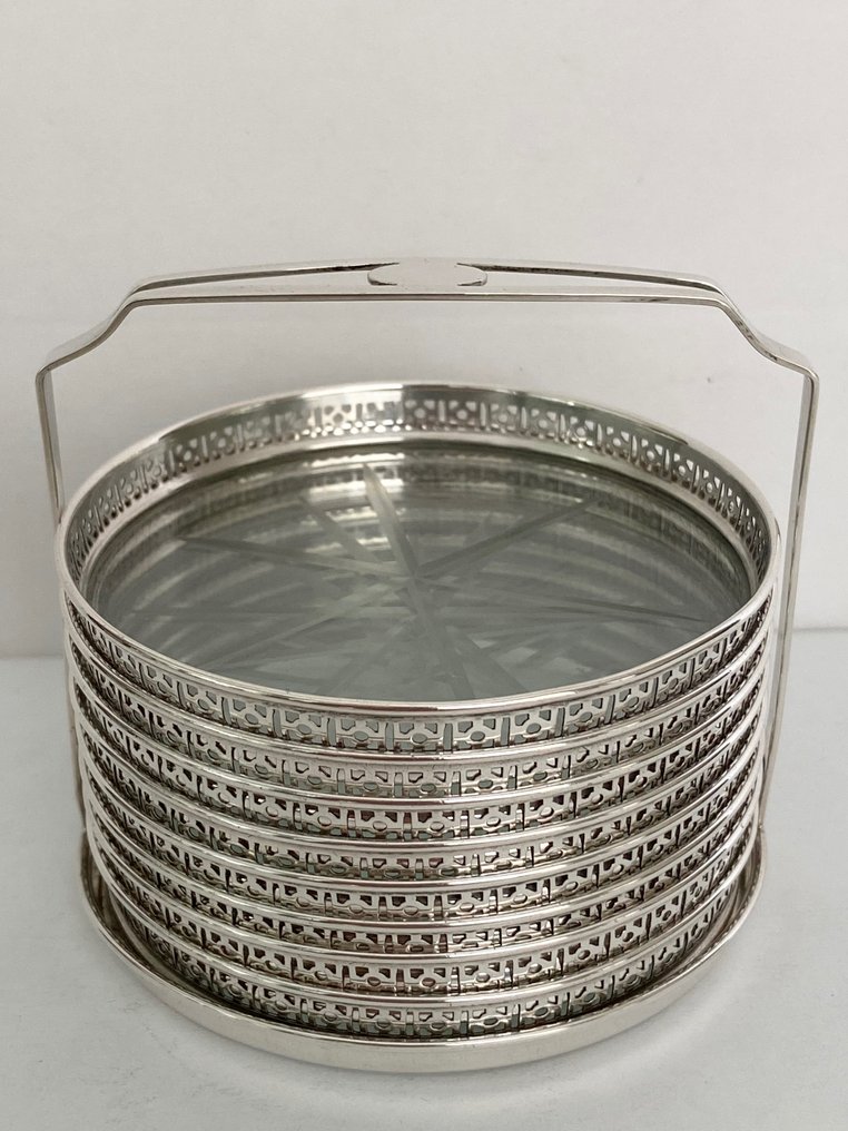帶托盤/支架的純銀杯墊(8) .925 銀- Webster 美國- 20世紀中葉- Catawiki