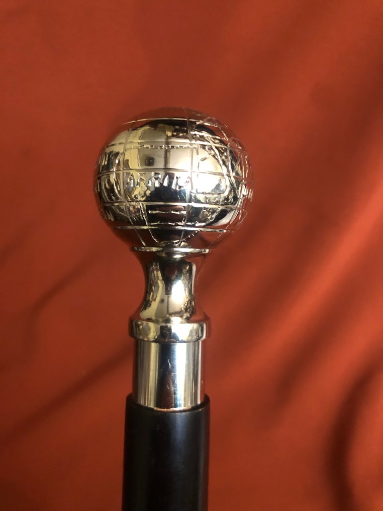 Cane - Mapamundi - earth globe walking stick - silvered brass and black ...