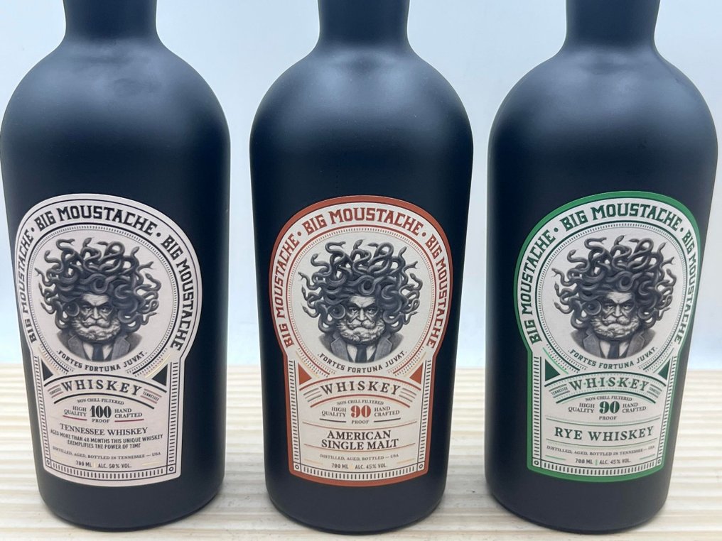 Big Moustache - 100 proof Tennessee - 90 proof Single Malt - 90 proof