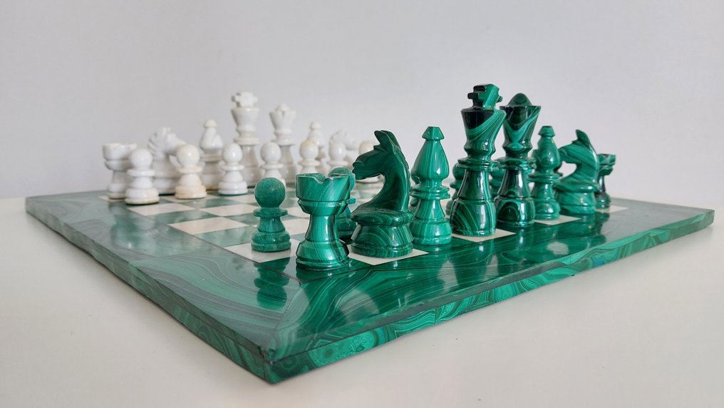 Chess set - Grande taille - Malachite et marbre blanc – Roi - Catawiki